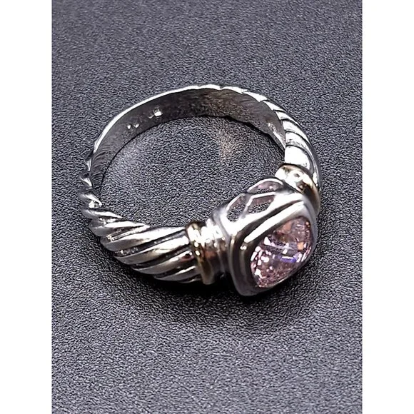 18K Gold-Plated Sterling Silver Ring Size 6.5 With Pink CZ in Center - Picture 10 of 10